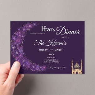 Purple Minimal Mosque Ramadan Iftar Party  Acrylic Invitations