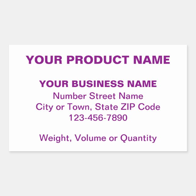 Purple Minimal Plain Texts of Product on White Rectangular Sticker (Front)