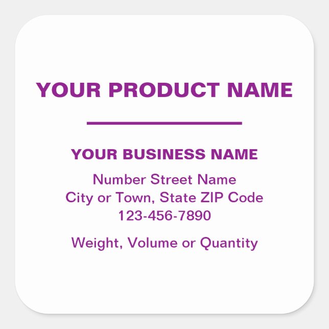 Purple Minimal Plain Texts of Product on White Square Sticker (Front)