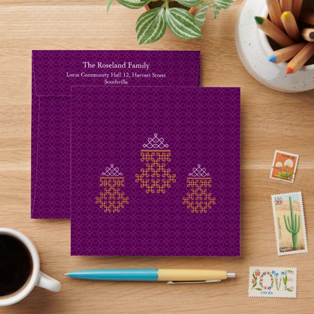 Purple Minimal Tamil Kolam Pongal Design  Envelope (Desk)