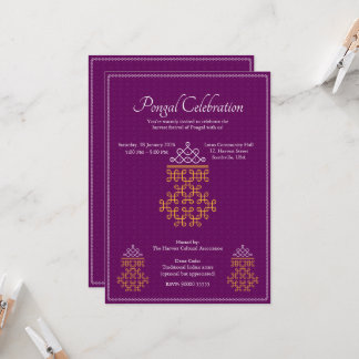 Purple Minimal Tamil Kolam Pongal Invitation