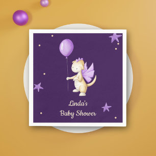 Purple Minimalist Baby Dragon Girl Baby Shower Napkin
