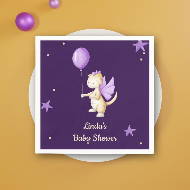 Purple Minimalist Baby Dragon Girl Baby Shower Napkin (Creator Uploaded)