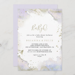 Purple Minimalist BabyQ Baby Shower Barbecue Invitation