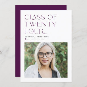 Purple Minimalist Class of 2024 Photo Graduation Announcement