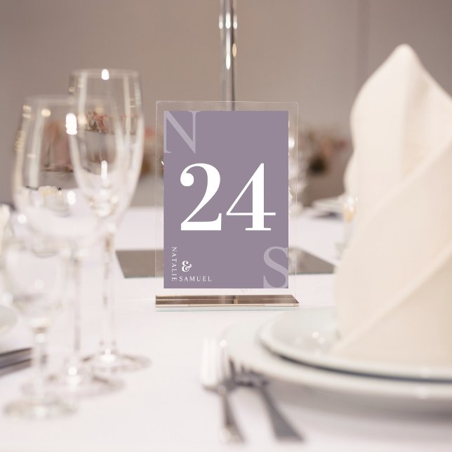 Purple Minimalist & Elegant Simple Bold Initials Table Number (Creator Uploaded)