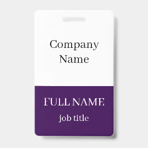 Purple Minimalist Employee Badge No Logo No Photo ID Badge