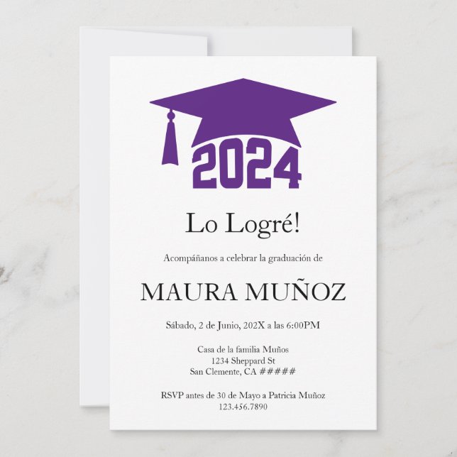 Purple minimalist graduation invite (Front)