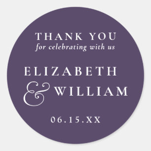 Purple Minimalist Monogram Wedding Thank You Classic Round Sticker