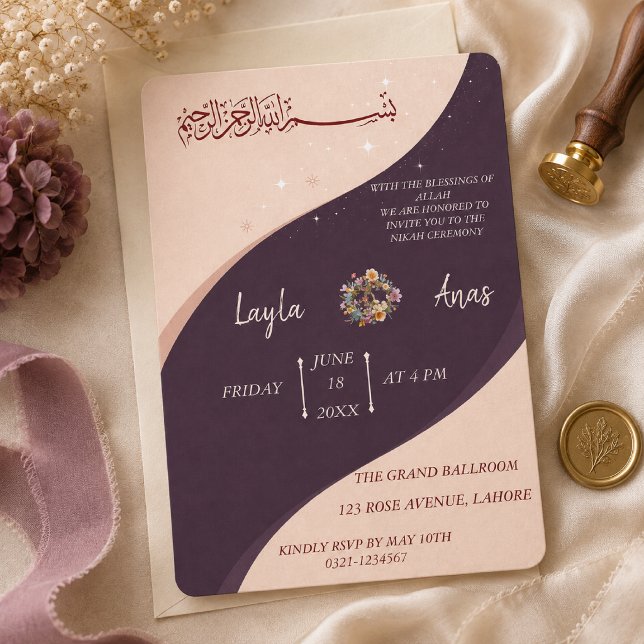 Purple Minimalist Muslim Wedding Nihah Invitation (Creator Uploaded)