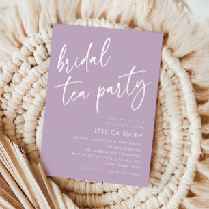 Purple Minimalist Script Bridal Shower Tea Party Invitation