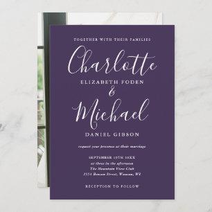Purple Minimalist Script Photo Wedding Invitation