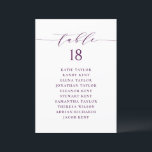 Purple Minimalist Script Seating Plan Table Number<br><div class="desc">This is a customisable table number seating plan. It features a purple whimsical script and classic typography. Personalise by adding your own details. This minimalist table seating plan is perfect for weddings,  baby showers,  bridal showers,  birthdays,  and so much more.</div>