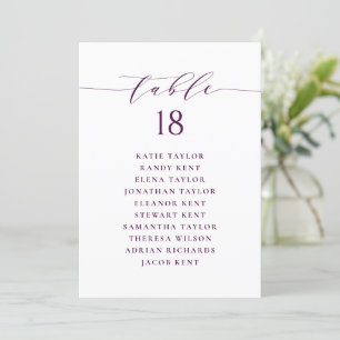 Purple Minimalist Script Seating Plan Table Number