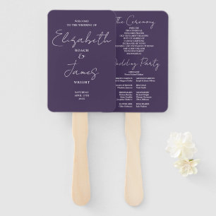 Purple Minimalist Script Wedding Program Hand Fan