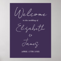 Purple Minimalist Script Wedding Welcome Sign