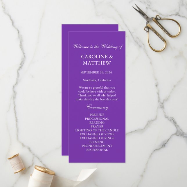 Purple Minimalist Simple Modern Elegant Wedding  Programme (Front/Back In Situ)