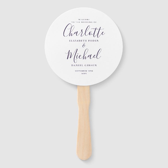 Purple Minimalist Wedding Program Hand Fan (Front)