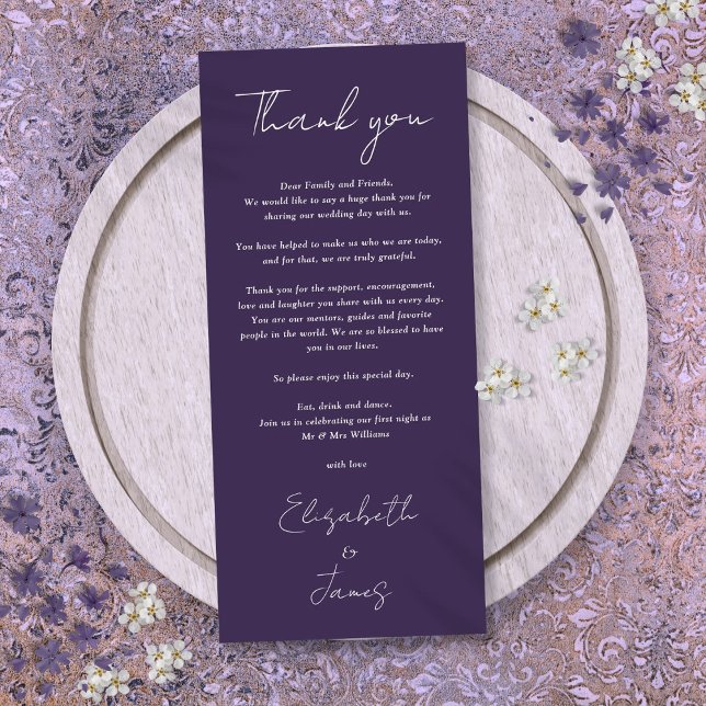 Purple Minimalist Wedding Thank You Place Card (Purple Minimalist Wedding Thank You Place Card)