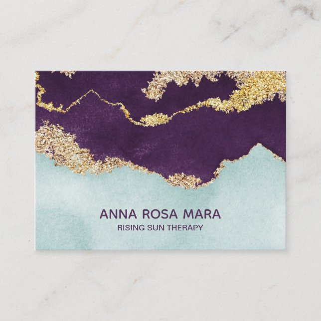 *~* Purple Mint Blue Geode Gold Glitter Agate Business Card (Front)