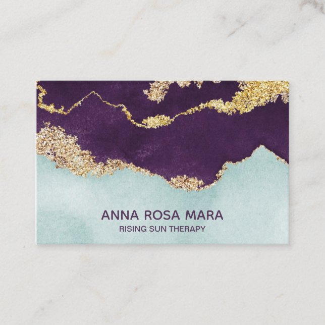 *~* Purple Mint Blue Gold Glitter Agate Geode Business Card (Front)