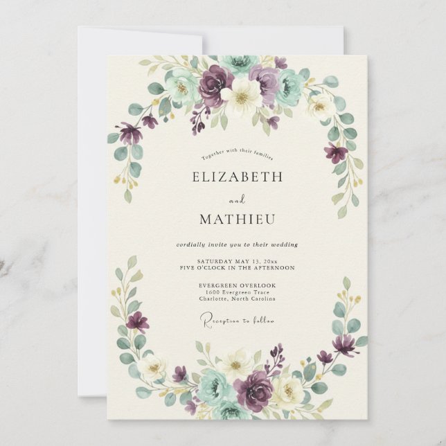 Purple Mint Botanical Arch Wedding Invitation (Front)