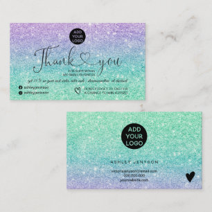 Purple mint glitter logo order thank you business card