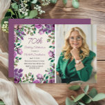 Purple Mint Green Floral 70th Birthday Photo  Invitation<br><div class="desc">Celebrate a beautiful milestone with this elegant 70th birthday photo invitation. The design features a frame of watercolor roses, lilacs, and greenery in shades of purple and green, paired with stylish typography for the party details. A personalised photo of the guest of honour sits alongside the floral layout, creating a...</div>