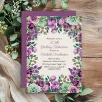Purple Mint Green Watercolor Floral 50th Birthday