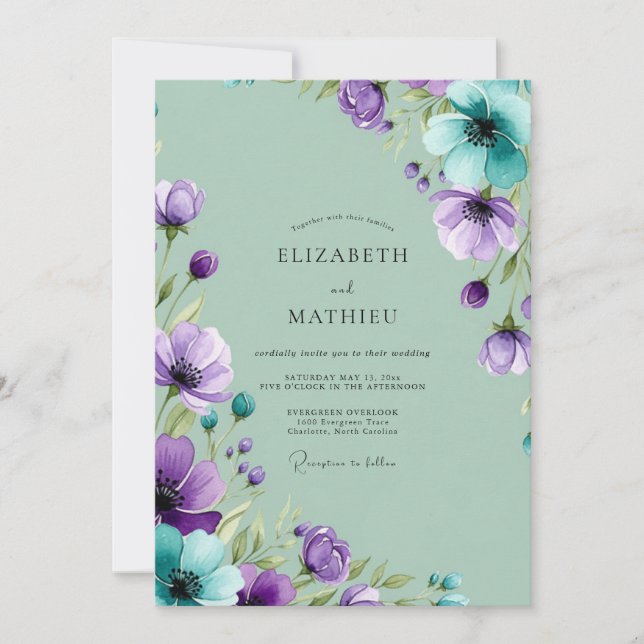 Purple Mint Painterly Spring Wedding Invitation (Front)