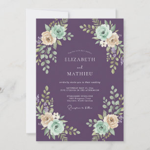 Purple Mint Watercolor Wedding Invitation