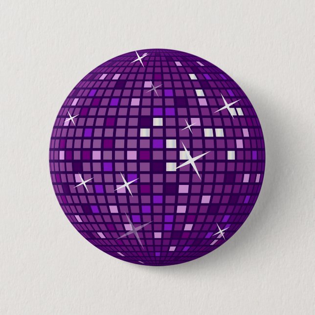 PURPLE MIRROR DISCO BALL 6 CM ROUND BADGE (Front)