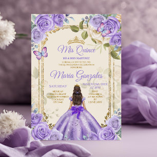 Purple Mis Quince 15 Anos Butterfly Gold Crown Invitation
