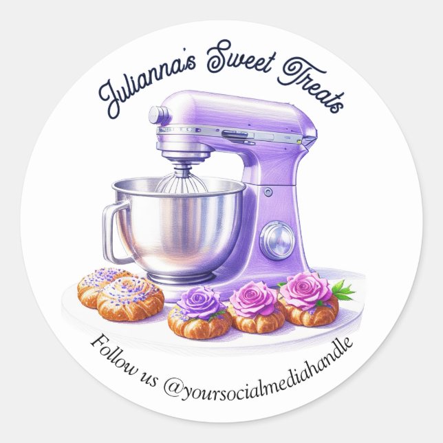 Purple Mixer Bread Bakery Pastry Chef Classic Round Sticker (Front)