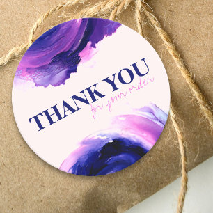 Purple Modern Abstract Small Business Thank You Classic Round Sticker