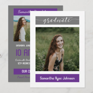 Purple Modern Block 3-Photo Graduation Invitation