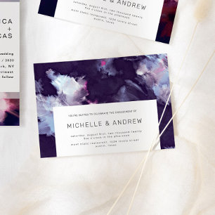 Purple Modern Brush Stroke Engagement Party Invitation