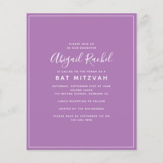 Purple Modern Budget Bat Mitzvah Invitation