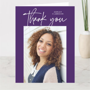 Purple Modern Calligraphy Photo Graduation Folded Thank You Card
