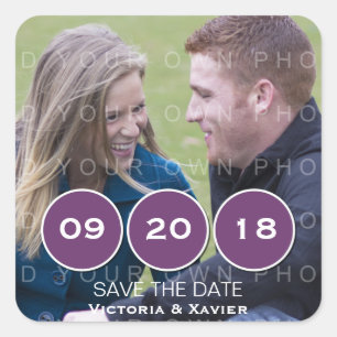Purple Modern Circles Photo Save the Date Stickers