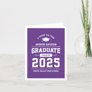 Purple Modern Class of 2025 Graduation Blank Thank You Card
