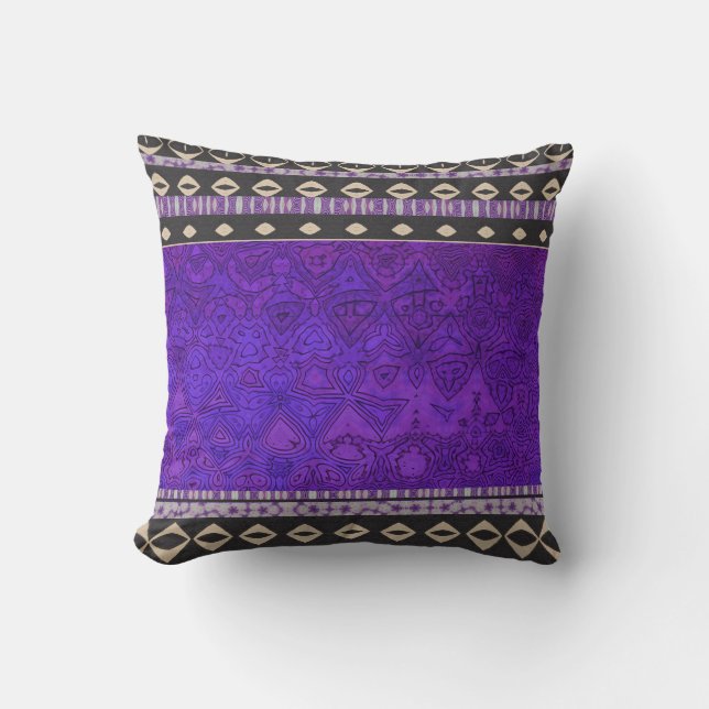 Purple modern colourful pattern boho cushion (Front)