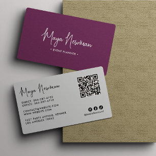 PURPLE Modern Elegant Minimal QR Code Creative Business Card