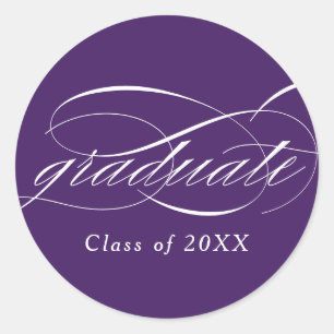 Purple Modern Elegant Script Graduation Classic Round Sticker