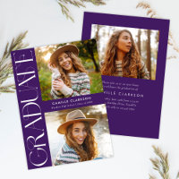 Purple Modern Elegant Three Photo Graduation