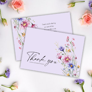 Purple Modern Elegant Whimsical Wildflower Wedding Thank You Card