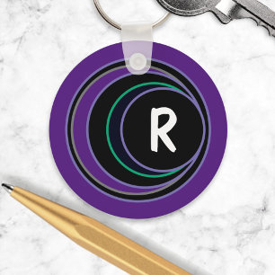 Purple Modern Geometric Abstract Monogram Initial Key Ring