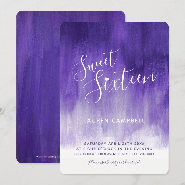 Purple modern graded art sweet sixteen invitations (Front/Back)