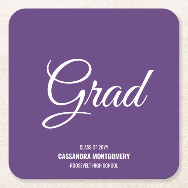 Purple Modern Graduation Party Square Paper Coaster (Front)