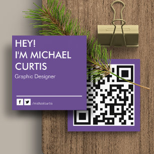 Purple Modern Graphic Designer QR Code Square Business Card
